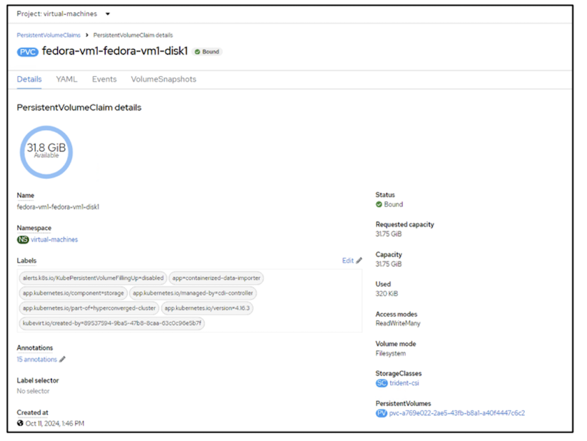 Disco de conexión en caliente de VM OCP-v PVC