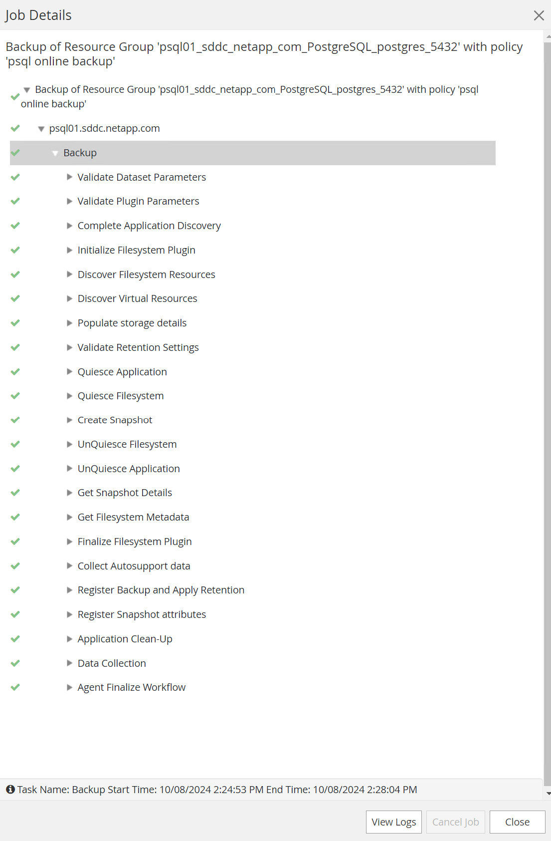 Esta imagen proporciona una copia de seguridad de base de datos para el servidor SnapCenter