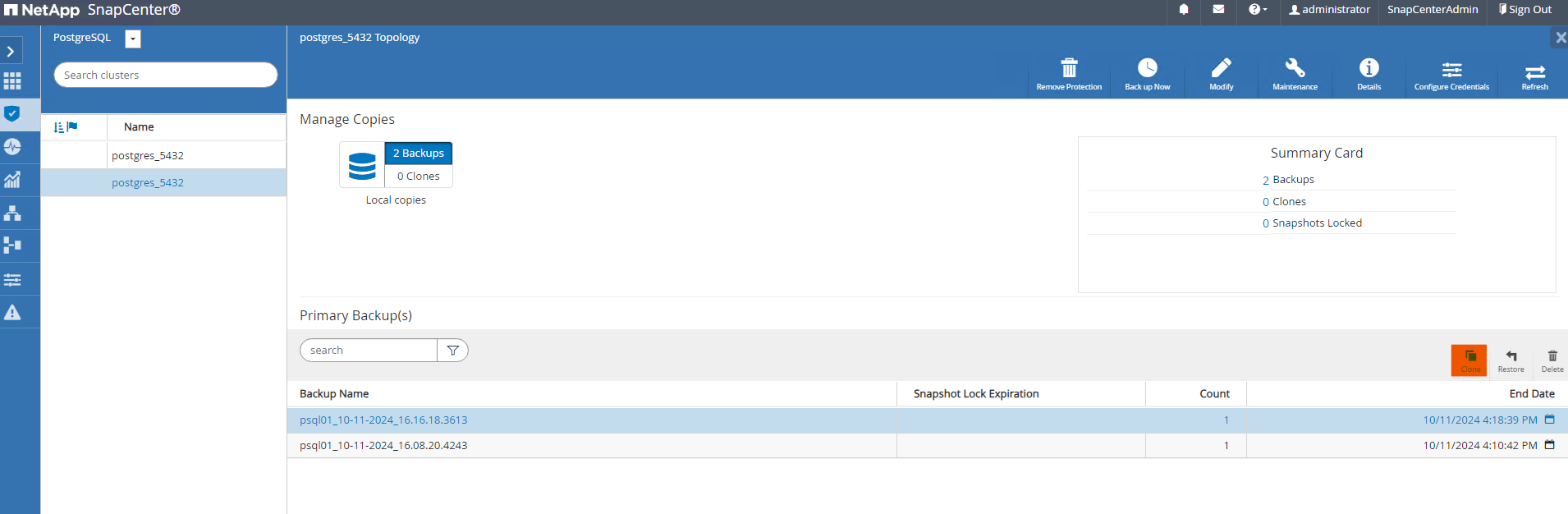 Esta imagen proporciona clon de base de datos para el servidor SnapCenter