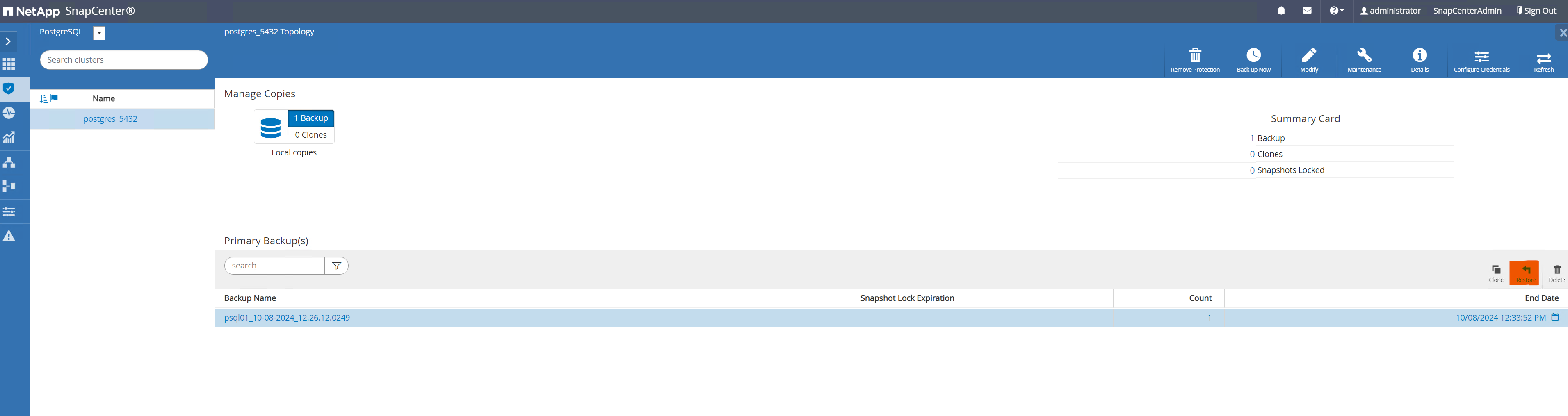 Esta imagen proporciona restauración de base de datos para el servidor SnapCenter