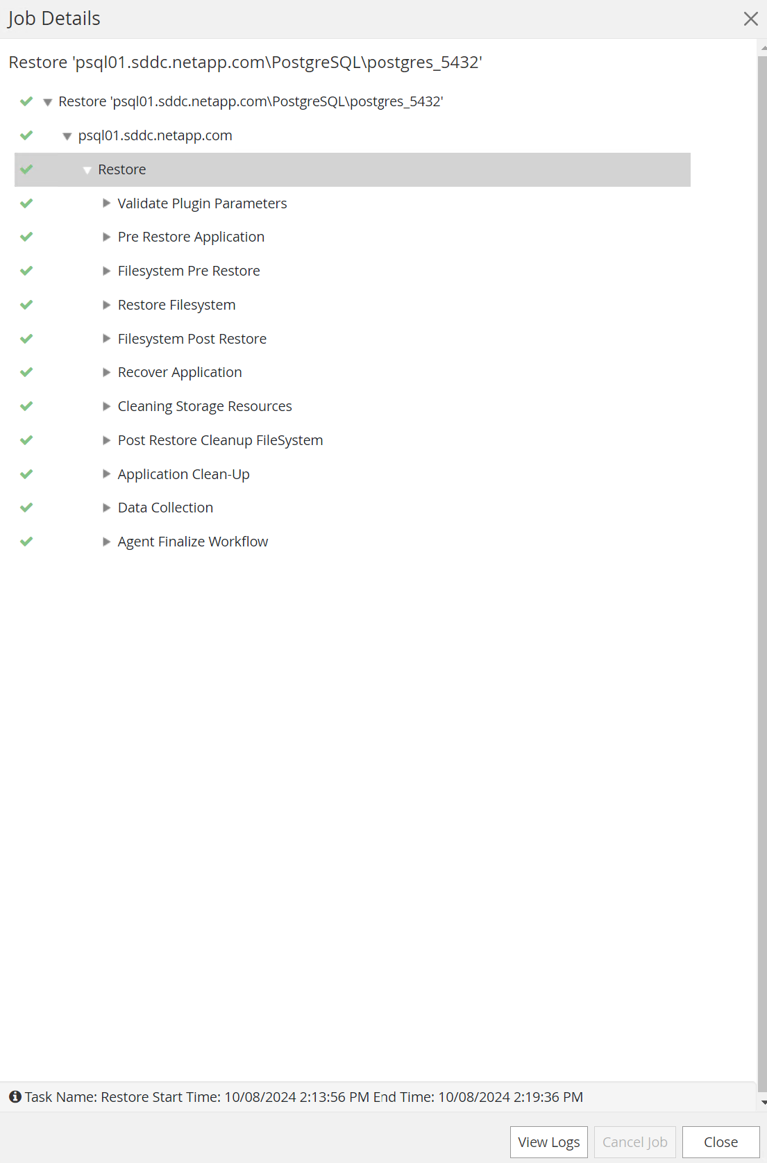 Esta imagen proporciona restauración de base de datos para el servidor SnapCenter