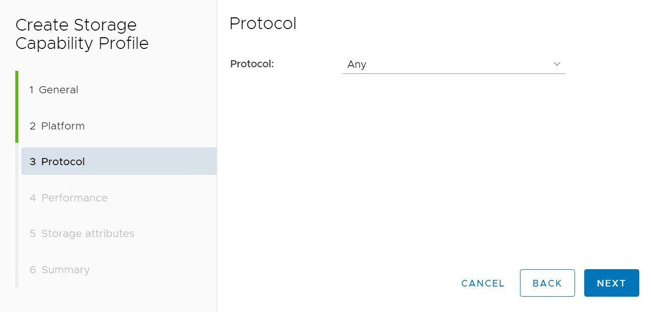 Captura de pantalla que muestra una configuración de perfil de funcionalidades de almacenamiento personalizada.