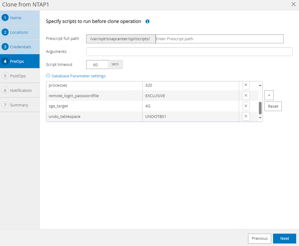 Captura de pantalla que muestra la configuración de SnapCenter.