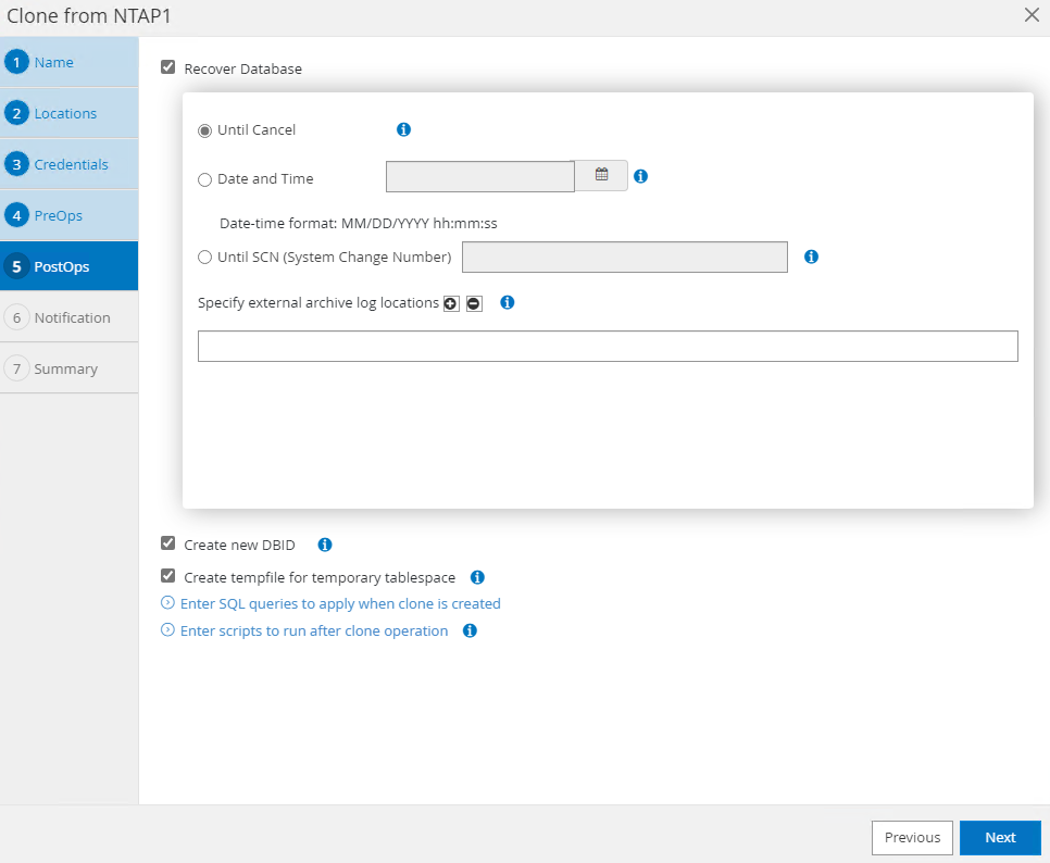 Captura de pantalla que muestra la configuración de SnapCenter.