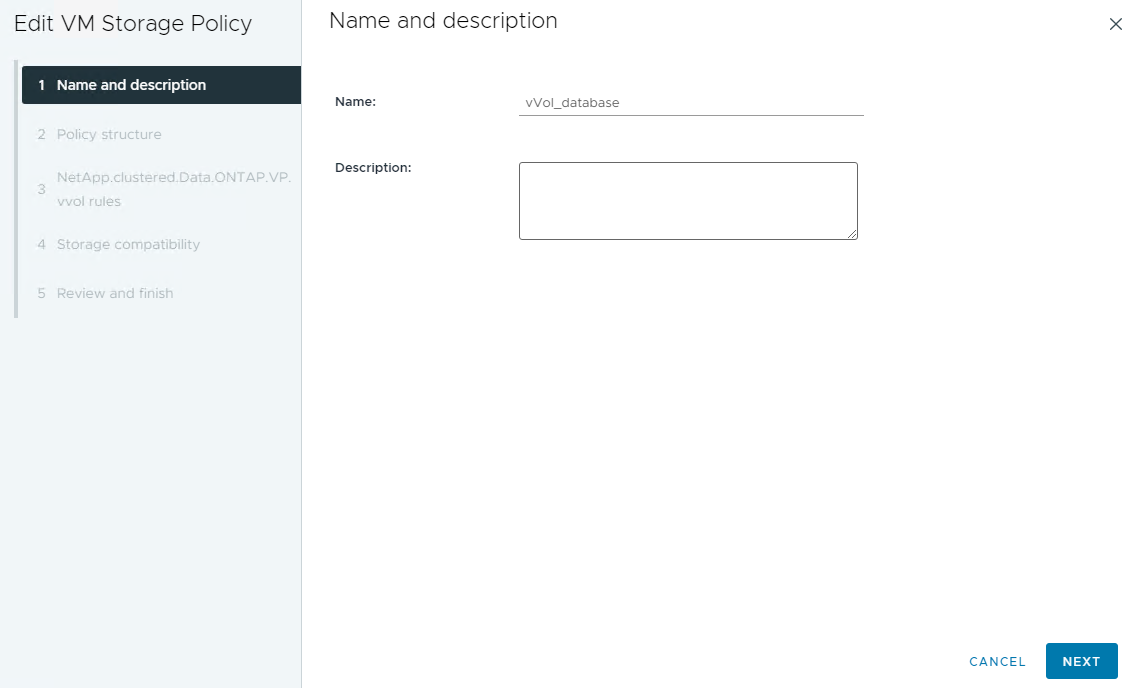 Captura de pantalla que muestra la configuración de una política de almacenamiento de la máquina virtual.