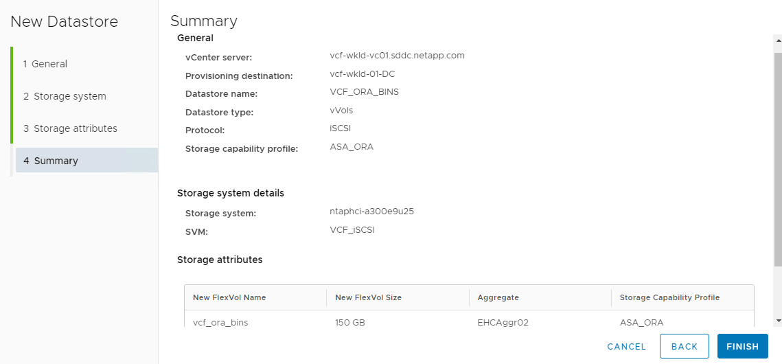 Captura de pantalla que muestra la configuración del almacén de datos de vVols.