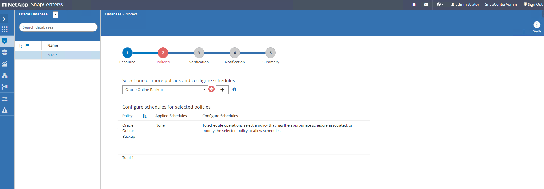 Captura de pantalla que muestra la configuración de SnapCenter.