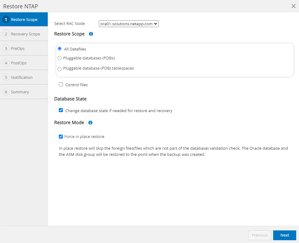 Captura de pantalla que muestra la configuración de SnapCenter.