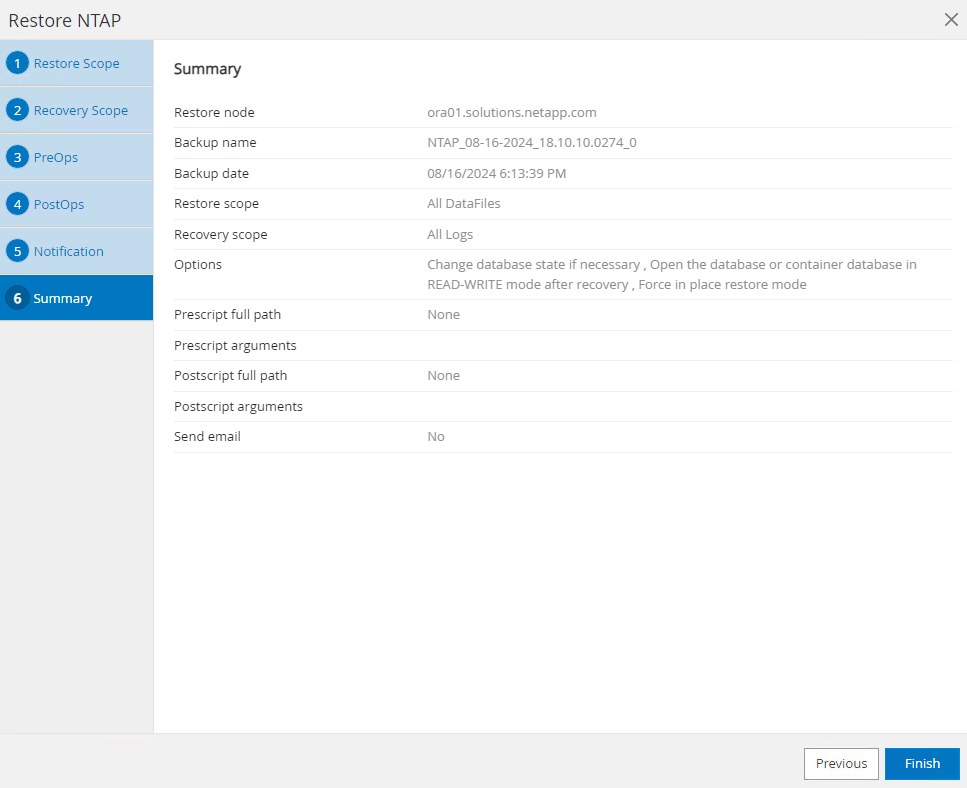 Captura de pantalla que muestra la configuración de SnapCenter.