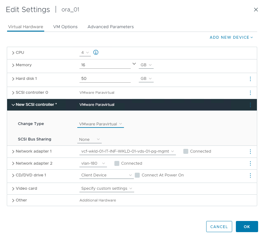 Captura de pantalla que muestra una configuración de almacenamiento de máquina virtual.