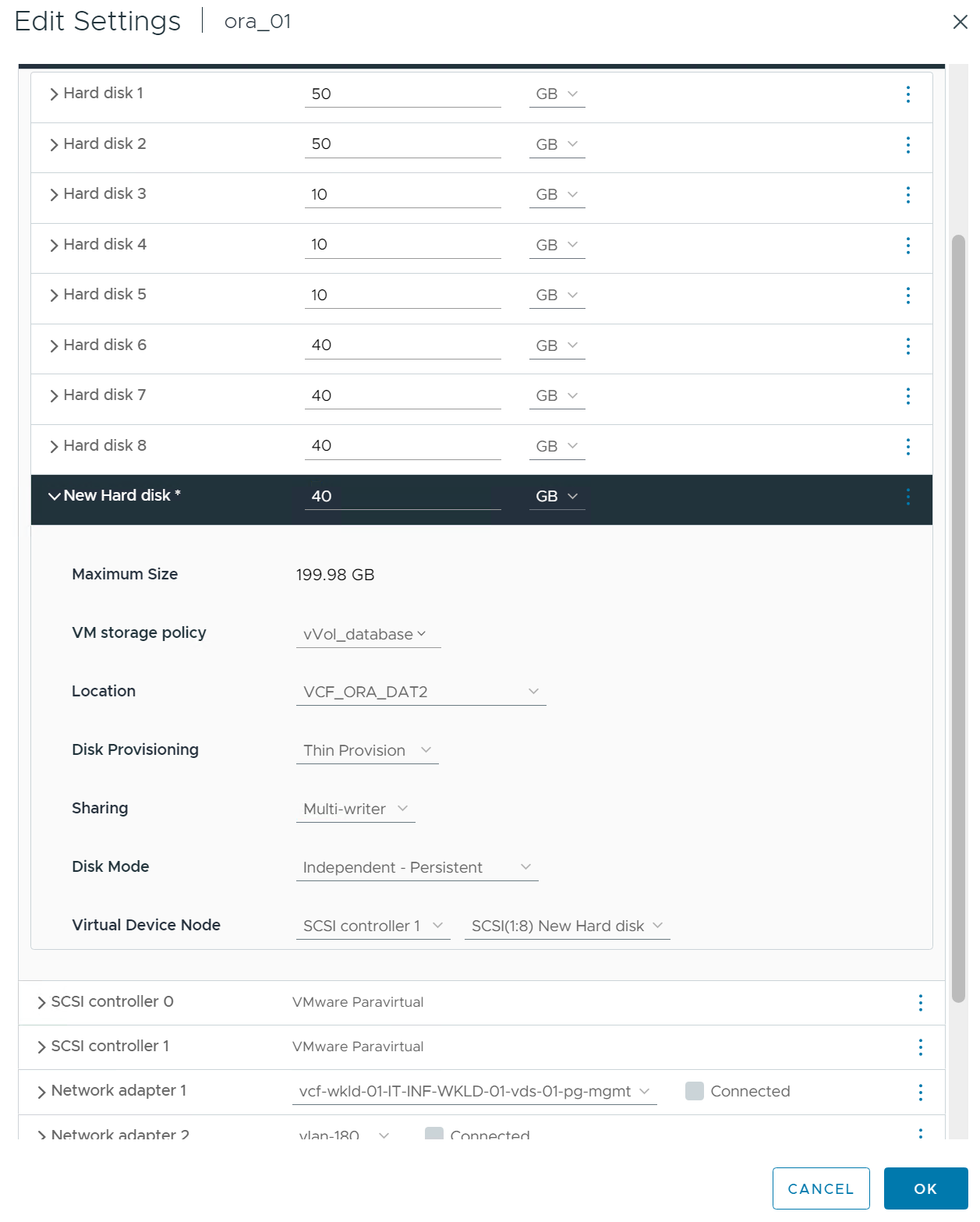 Captura de pantalla que muestra una configuración de almacenamiento de máquina virtual.