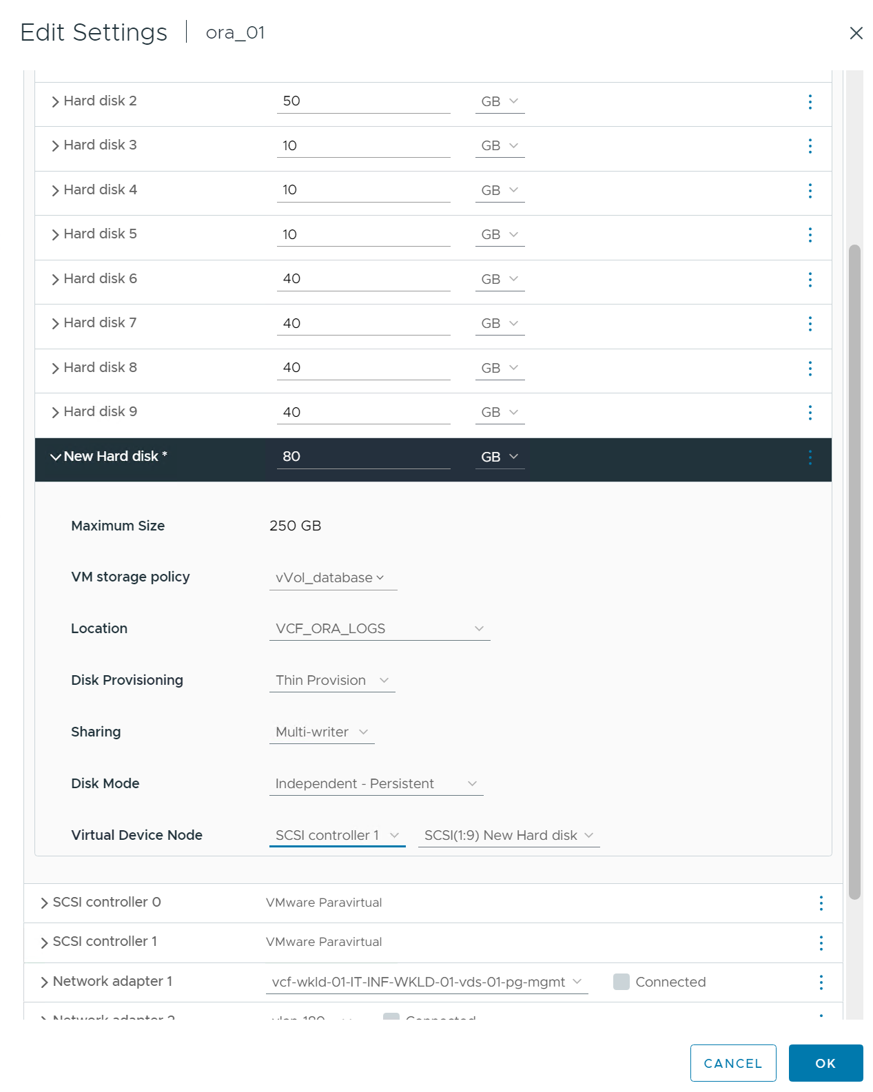 Captura de pantalla que muestra una configuración de almacenamiento de máquina virtual.