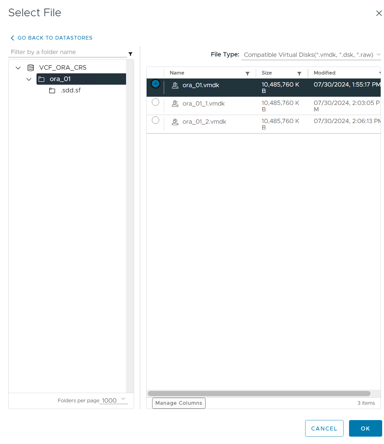 Captura de pantalla que muestra una configuración de almacenamiento de máquina virtual.