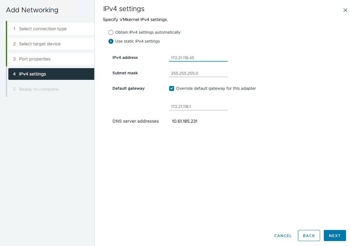 Configuración de VMkernel IPv4