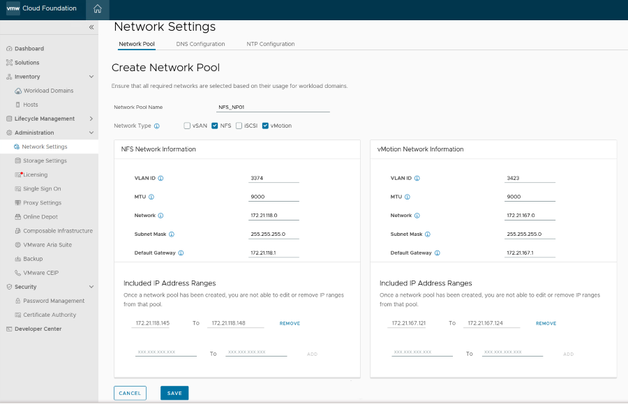 Configuración de Pool de Red