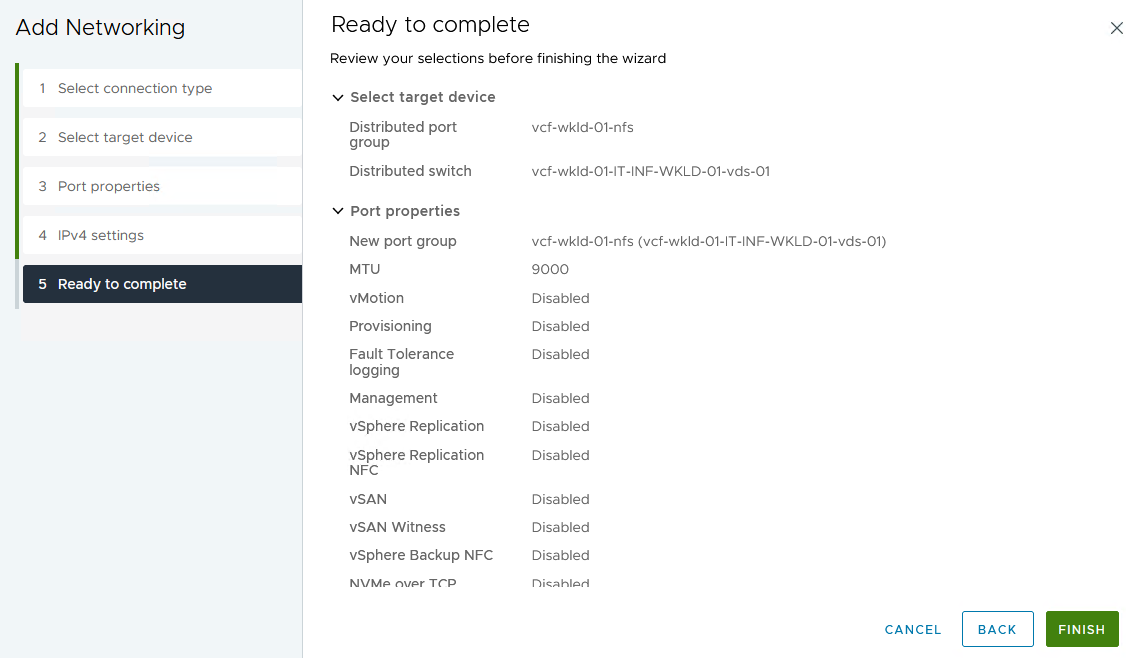 Revise las selecciones de VMkernel