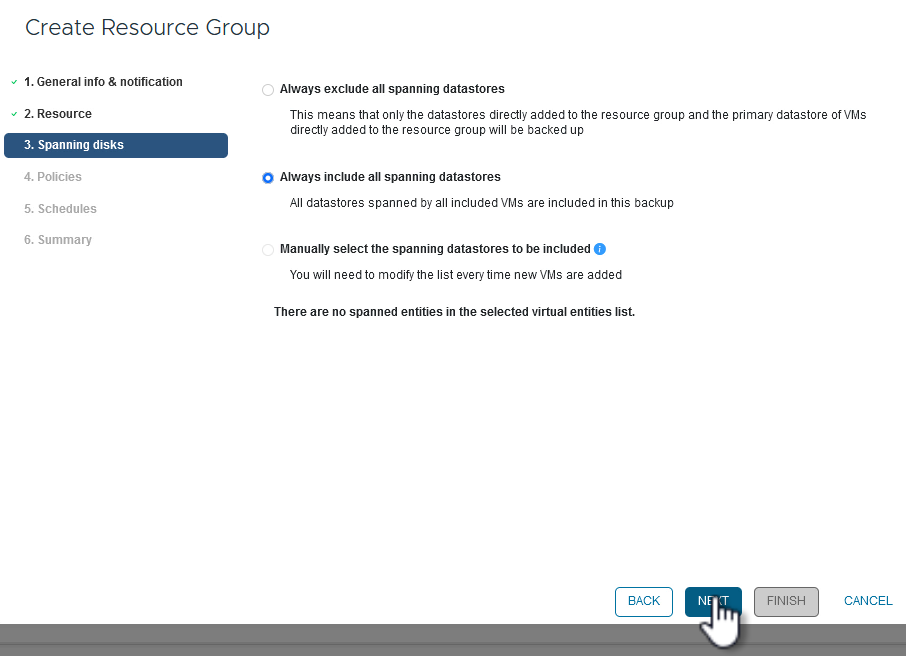 Seleccione la opción spanning datastores