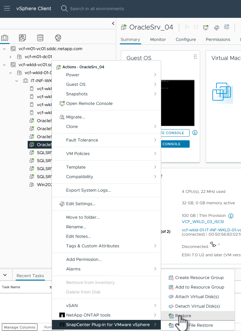 Seleccione para restaurar la máquina virtual