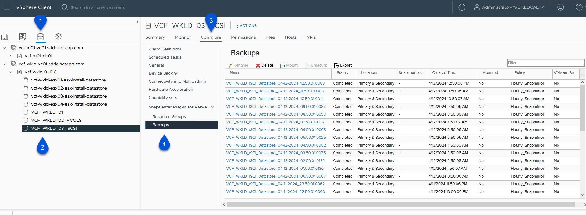 Navega los backups desde el almacén de datos