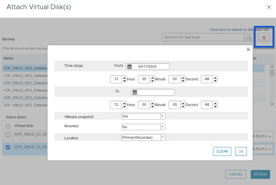 Asociar el filtro de discos virtuales