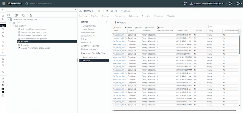 Información de backup de recurso para máquina virtual