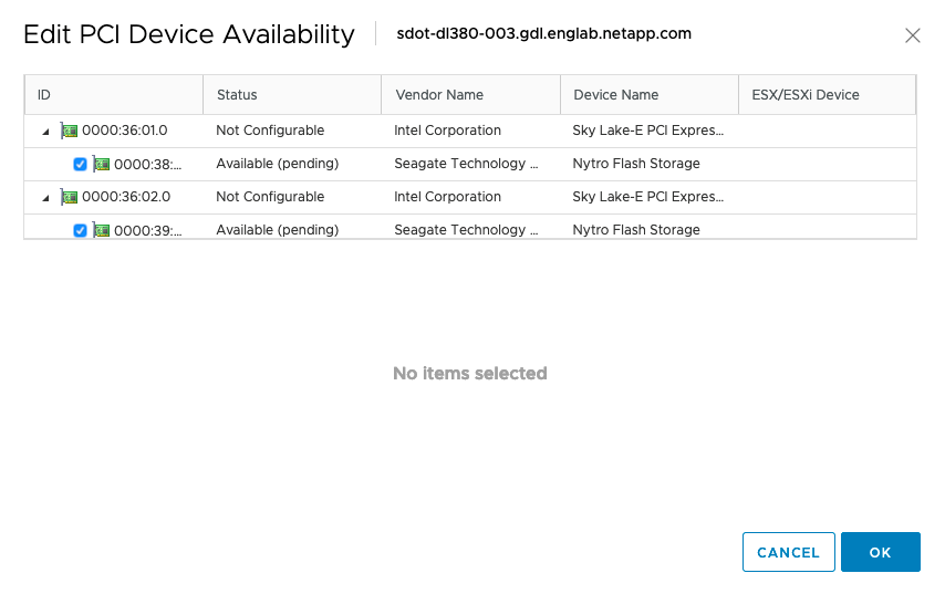 Editar disponibilidad de dispositivos PCI