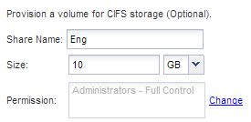 Captura de pantalla del área en la que se configura el recurso compartido CIFS