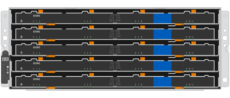 Vista frontal de una bandeja de unidades DCM2