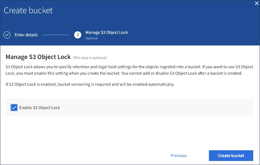 Bloque Create S3 Object Lock habilitado
