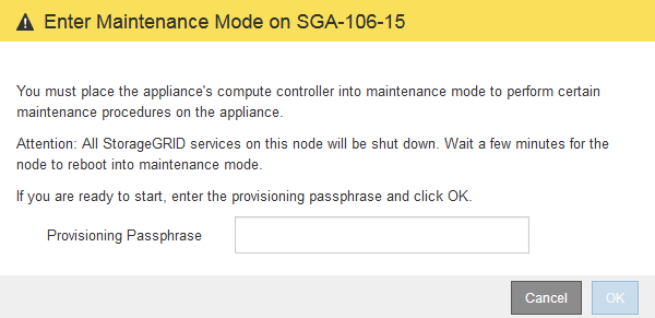 Cuadro de diálogo de confirmación Maintenance Mode