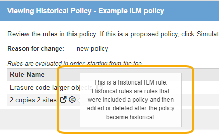 Historial de reglas de ILM