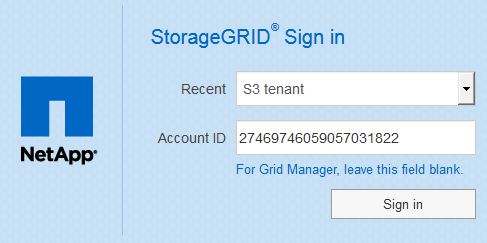 Página de inicio de sesión StorageGRID si el inicio de sesión SSO está habilitado