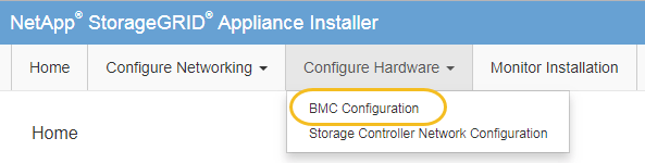 Captura de pantalla que muestra la opción Avanzada > Configuración de BMC