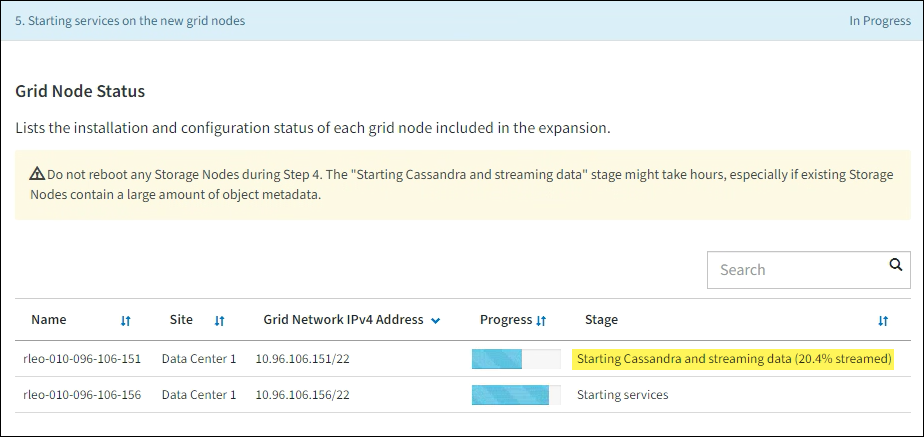 Expansión de la red > Inicio de Cassandra y transmisión de datos