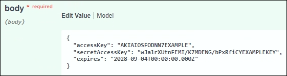 API de Tenant Manager introduciendo valores para clonar la clave de acceso