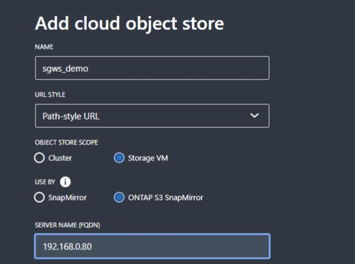 Introduzca la información de StorageGRID