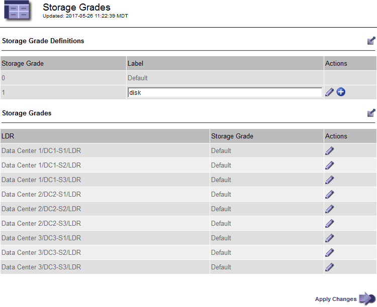 Página Storage Grades