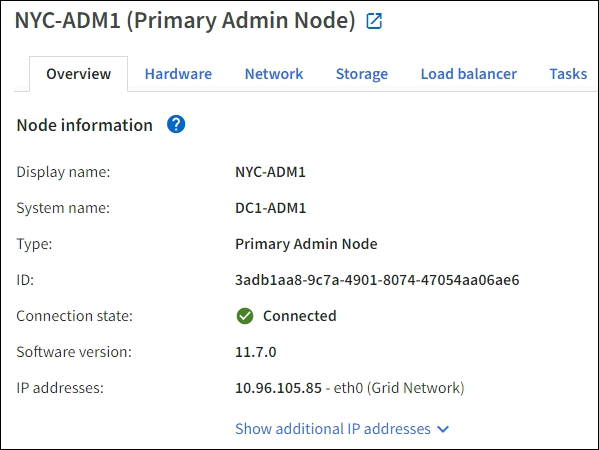 Pestaña Nodes Page Overview