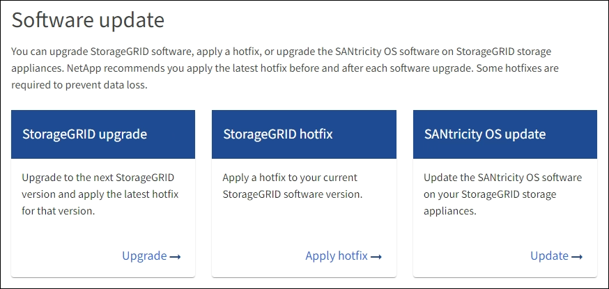 Página de destino de la actualización del software