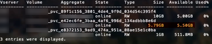 Muestra la salida del comando volume show.