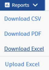 Une capture d'écran de l'interface utilisateur qui montre comment télécharger Excel à partir des rapports.