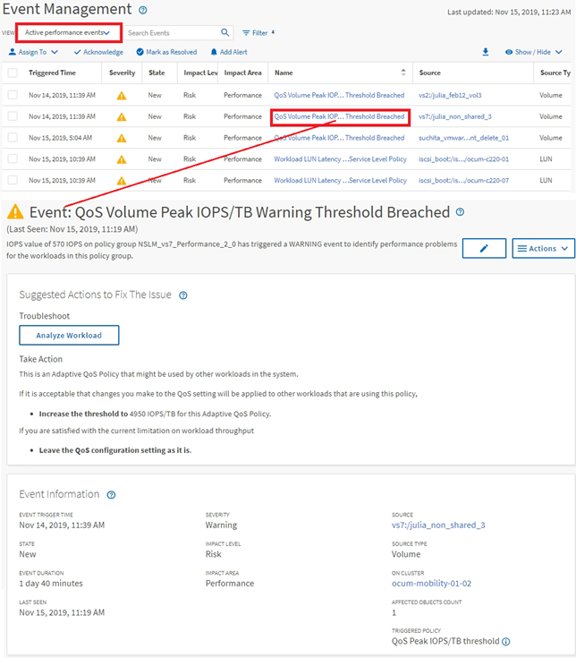 Capture d'écran de l'interface utilisateur affichant une navigation dans l'investigation d'événement.