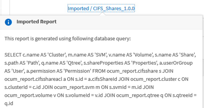 Capture d'écran de l'interface utilisateur qui montre la requête SQL utilisée pour générer le rapport.