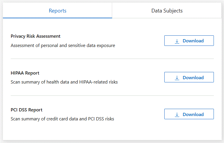Capture d’écran des options de rapport dans la page Conformité.