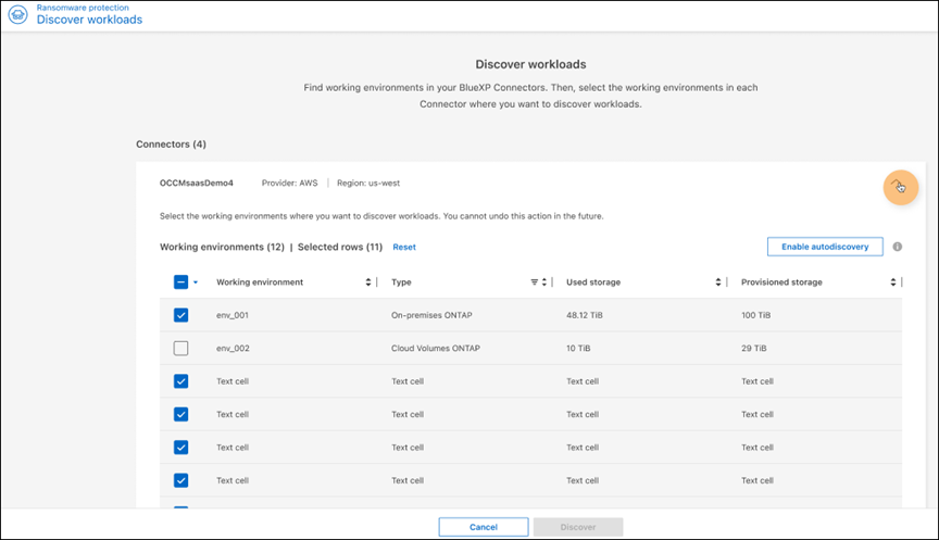 Capture d'écran de découverte des workloads