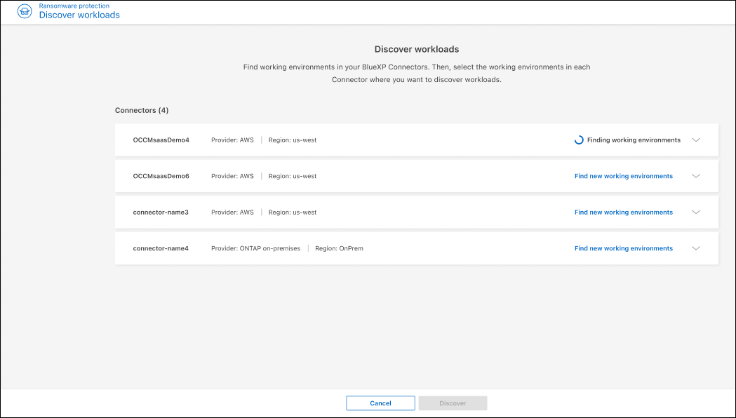 Capture d'écran de découverte des workloads