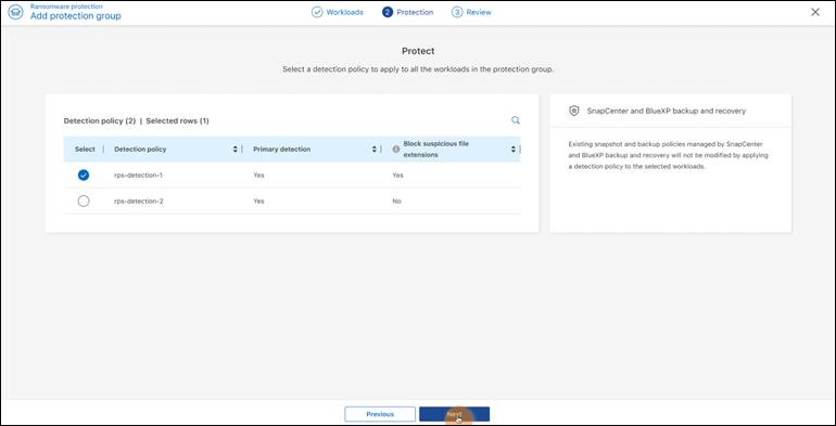 Ajouter un groupe de protection - page Stratégie