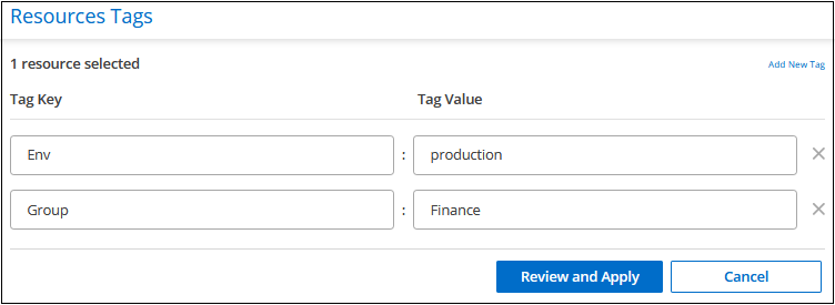 Capture d'écran indiquant comment modifier une balise à partir d'une ressource ou de plusieurs ressources.