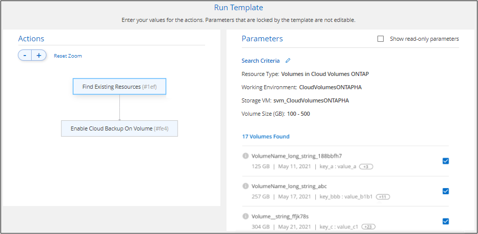 Capture d'écran montrant comment les volumes renvoyés à partir des critères de recherche de ressource de recherche.