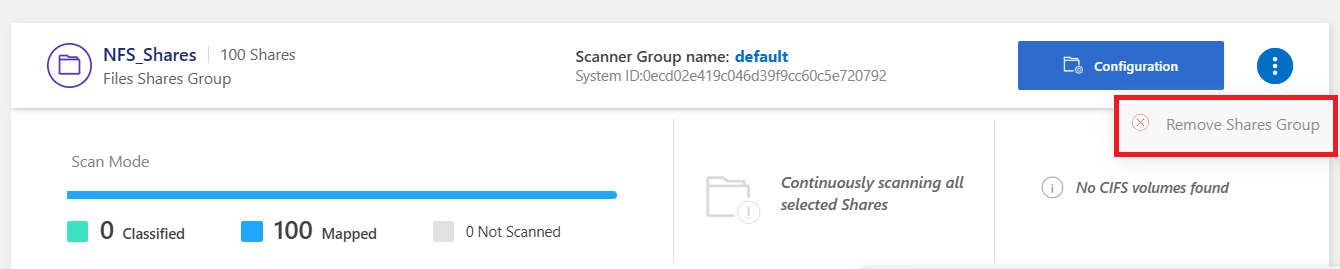 Capture d'écran du bouton Supprimer le serveur de base de données de la page Configuration de l'analyse.